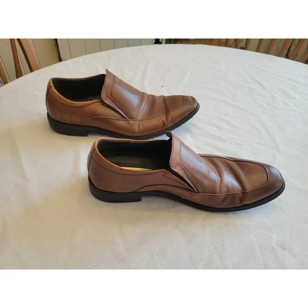 Kenneth Cole Men's 10M Brown Leather Slip On Moc Toe Dress Loafers Shoes
